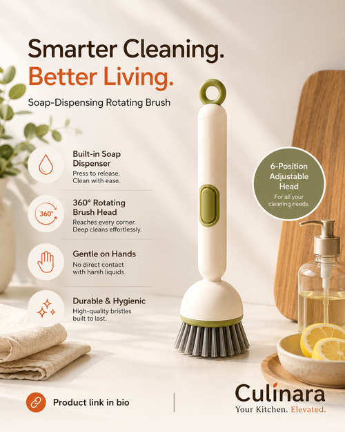 Rotatable Soap-Dispensing Cleaning Brush — Scrub Smarter, Not Harder