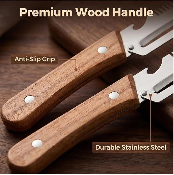 3-in-1 Wooden Grip Vegetable Peeler — Peel, Julienne & More