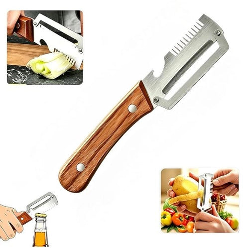 3-in-1 Wooden Grip Vegetable Peeler — Peel, Julienne & More